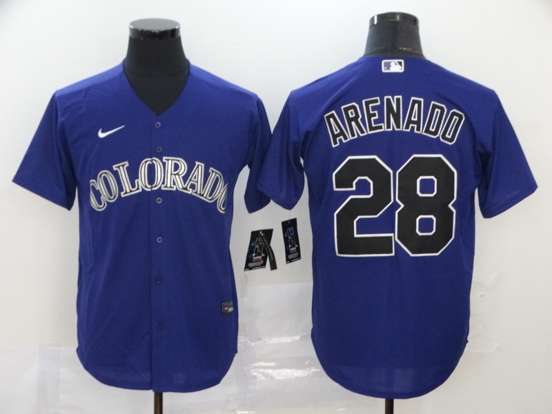 Men Colorado Rockies #28 Arenado Purple Nike Game MLB Jerseys